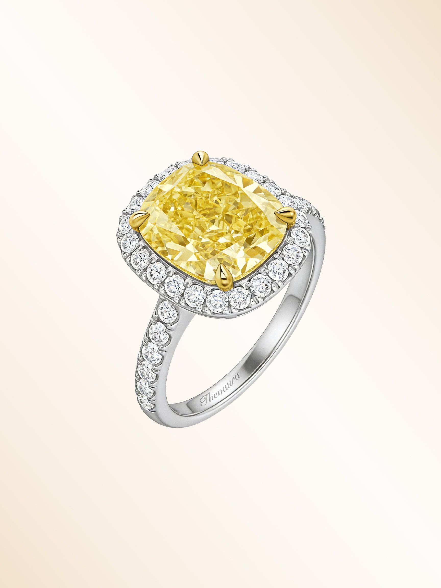 Cushion Cut Yellow Diamond Ring